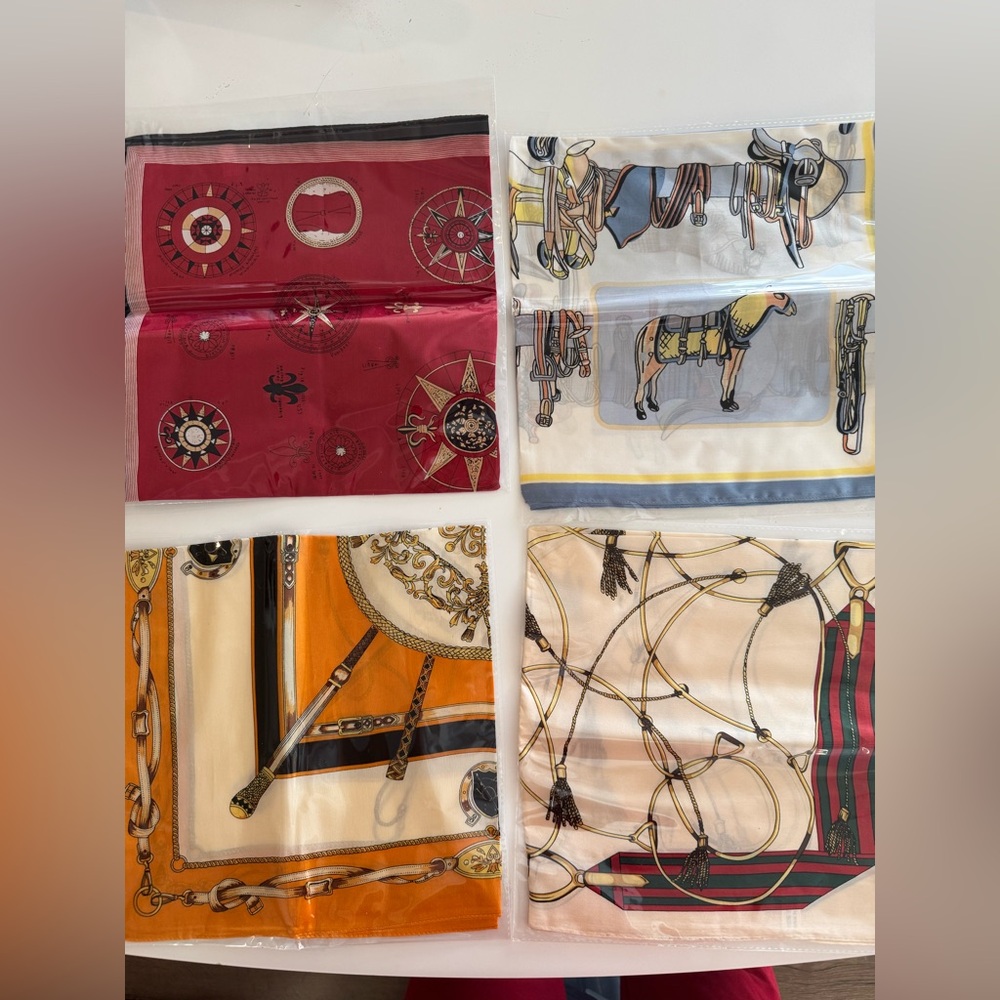 [Brand New] Silk Scarf Set with Equestrian and Nautical Designs